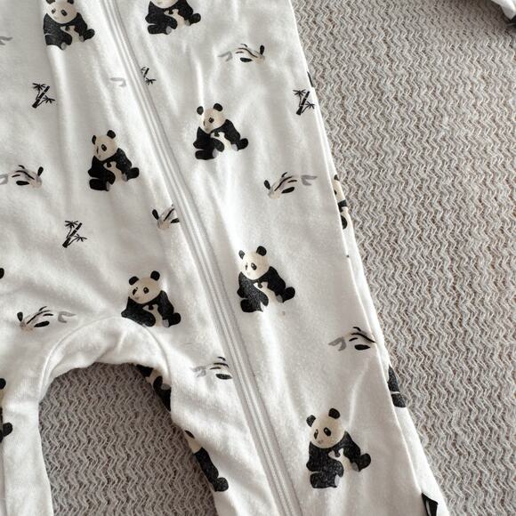 Kyte Baby White + Black Panda Zen Print Zippered Romper Sleeper 6-12 Months - Picture 2 of 5